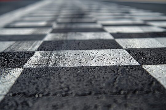 Detail of race track starting and finishing grid Close up of motorsports circuit