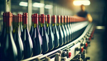 wine factory Bottles are on the conveyor.