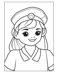 Nurse Coloring Pages, Free Nurse vector, Nurse illustration, Nurse Black and White