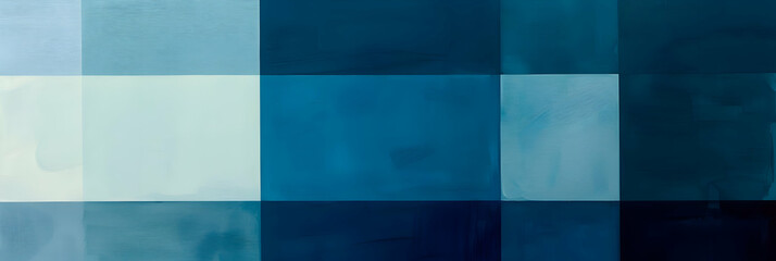 A minimalist design of squares overlapping in a gradient from light cerulean to rich navy, embodying serenity and order