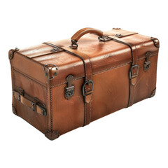 Leather brown suitcase isolated on transparent background
