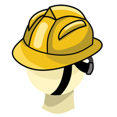 Illustration of a yellow safety helmet on a white background - vector, worker safety equipment
