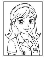 Nurse Coloring Pages, Free Nurse vector, Nurse illustration, Nurse Black and White