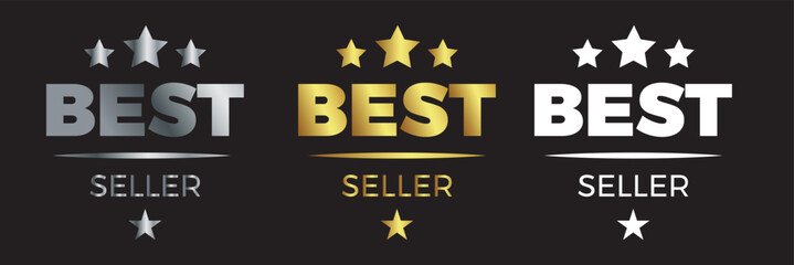 Set of best seller emblem design. Elegant best seller award badge design. Set of best seller label. 