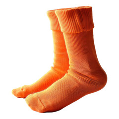 Orange cotton winter socks isolated on transparent background