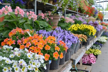 Fototapeta premium Flowers at garden center blooming in spring