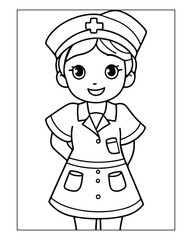 Nurse Coloring Pages, Free Nurse vector, Nurse illustration, Nurse Black and White
