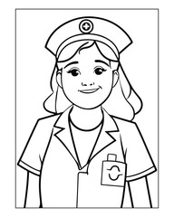 Nurse Coloring Pages, Free Nurse vector, Nurse illustration, Nurse Black and White