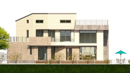 modern house in the garden, Elevation illustration of a modern luxury single-family home