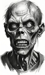 Hand draw portrait of a horrible scare zombie. Horror. Generative Ai - obrazy, fototapety, plakaty