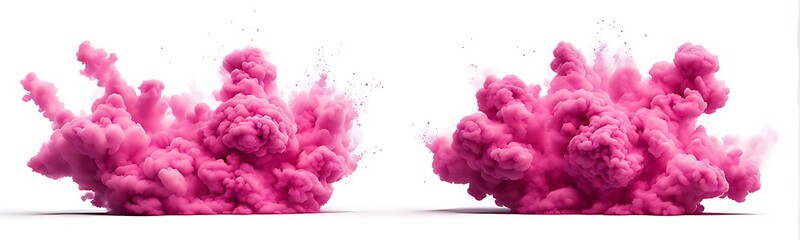 Obraz premium Set of pink explosion smoke isolated on white background. 