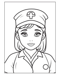 Nurse Coloring Pages, Free Nurse vector, Nurse illustration, Nurse Black and White