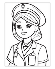 Nurse Coloring Pages, Free Nurse vector, Nurse illustration, Nurse Black and White