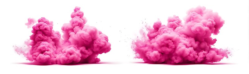 Obraz premium Set of pink explosion smoke isolated on white background. 