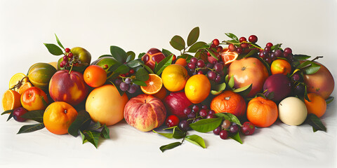 Variedade Colorida de Frutas em Fundo Branco