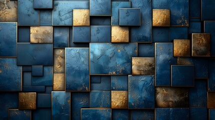 Sleek Blue and Gold Geometric Artwork with Timeless Sophistication