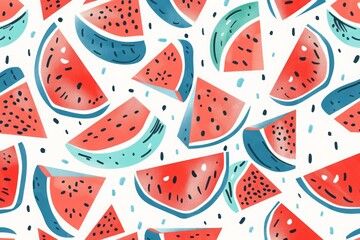 Colorful watermelon slices pattern on a white background