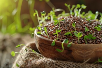 Naklejka premium Germination of seeds like flax linseeds for nutritious diet Food origin