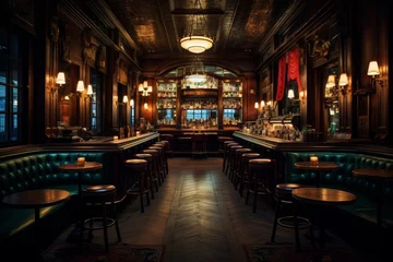 A Vintage Speakeasy Hidden in the Heart of a Bustling City, Illuminated by Soft Neon Lights and Echoing with the Sounds of Jazz Music
