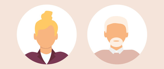 Vector flat illustration. Stylish profile of a woman and a man. Avatar, user profile, person icon, silhouette, profile picture. Suitable for social media profiles, icons.