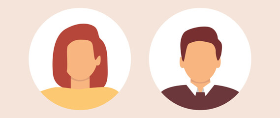 Vector flat illustration. Stylish profile of a woman and a man. Avatar, user profile, person icon, silhouette, profile picture. Suitable for social media profiles, icons.