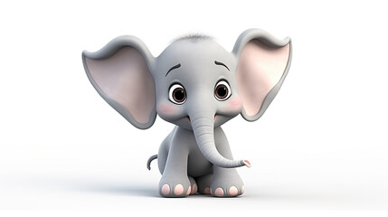 A cute cartoon elephant isolated against a stark white background.