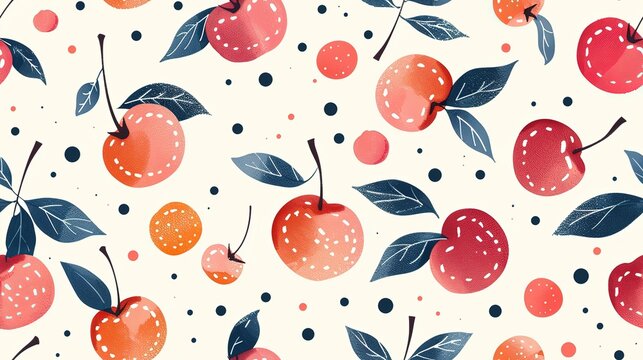 red apple with dot spot pattern, seamless pattern  nursery design cartoon style illustration with grungy texture, Generative Ai