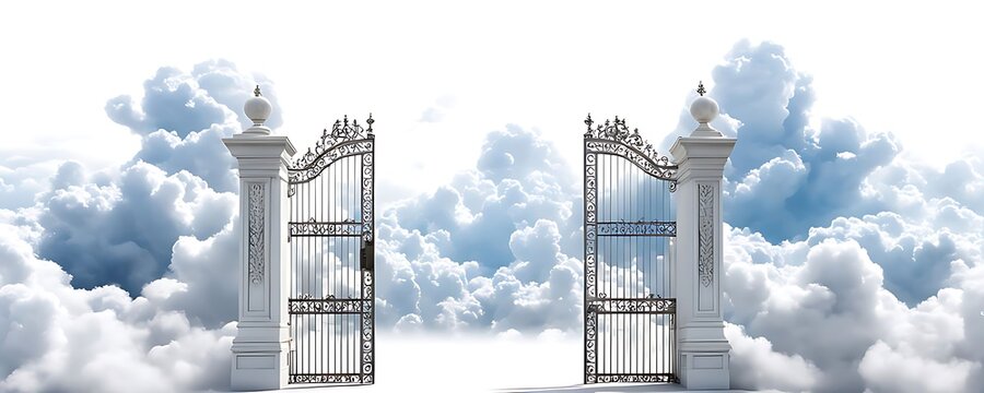  The Pearly Gates with clouds and Heaven isolated on white background. 