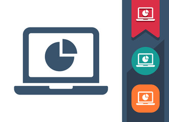 Laptop Icon. Computer, Pie Chart, Graph, Stats, Statistics, Report