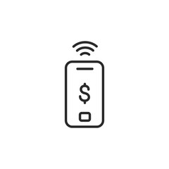 Mobile Payment icon. Simplified depiction of a smartphone with a dollar sign and wireless signal, signifying contactless payment, digital transactions. Suitable for mobile banking. Vector illustration
