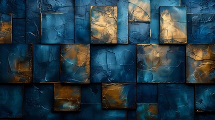 Chic Blue and Gold Abstract Pattern with Cutting-Edge Sensibility - obrazy, fototapety, plakaty