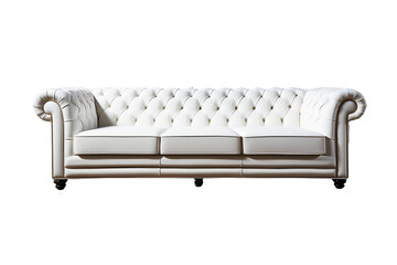 Modern empty white leather sofa isolated on cut out PNG or transparent background. Decoration in living room or drawing room. Modern interior by furniture decor.