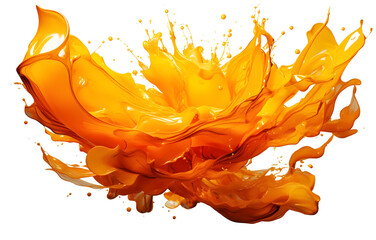Pour orange or yellow splash watercolor on wall isolated on cut out PNG or transparent background. Background Abstract Texture. Spread throughout area. It is kind of art.	