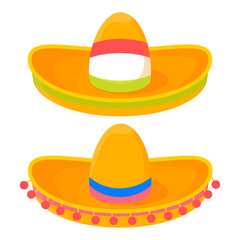Set of different ethnic national mexican sombrero hats