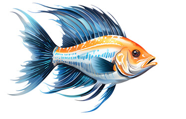 Picture draw of goldfish by watercolor and swimming isolated on cut out PNG or transparent background. Realistic fish animal clipart template pattern.