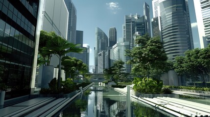Singapore city artwork skyline buildings asia modern landscape future business clean illustration...