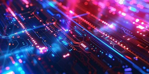 The Pulse of Technology: Circuit Board Illuminated with Futuristic Light