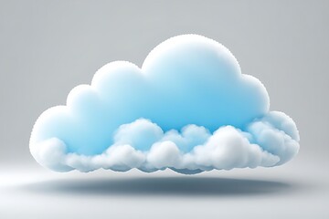 Abstract blue and white color curly cloud isolated on white background. Textured cartoon 3D illustration, mixing textures