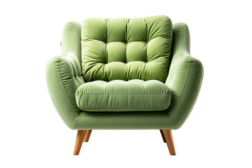 Office leather chair or sofa small light green isolated on cut out PNG or transparent background. Decorated place in living room or drawing room. Modern interior decoration meeting room.