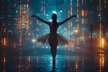 Graceful ballerina in silhouette, embodying elegance and beauty in a stunning dance pose amidst...