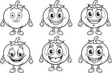 Black and White Cartoon Illustration of Funny Tomato Characters for Coloring Book