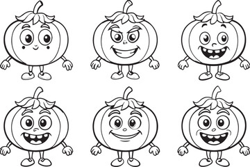 tomato Cartoon Mascot Character. Black and white illustration