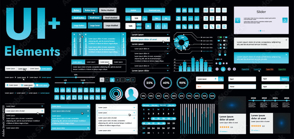 Poster a set of modern turquoise web interface elements designed for the development and design of websites