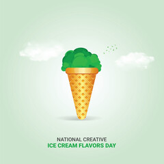 National Creative Ice Cream Flavors Day. National Creative Ice Cream Flavors Day creative  ads. july 1. vector, 3d illustration