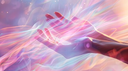 abstract background with smoke and hands holding soft waves 