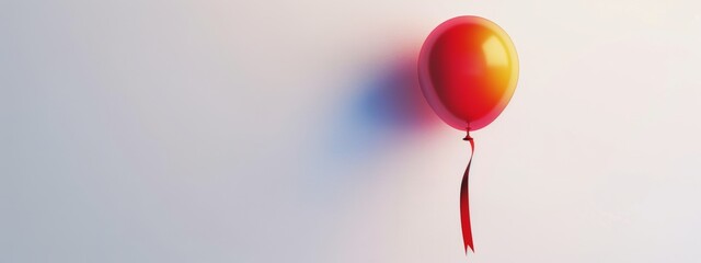 A single, vibrant balloon with a long ribbon floating against a clean white background.