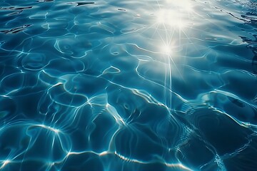 Fototapeta na wymiar Sunlit Serenity: Tranquil Blue Water Surface with Sparkling Reflections