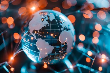 Fototapeta premium Global Communication Technology: Symbolizing the Internet of Things, Cyberspace, and Digital Finance. Concept Internet of Things, Cyberspace, Digital Finance, Global Communication Technology