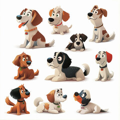 set of funny cartoon dogs