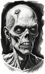 Hand draw portrait of a horrible scare zombie. Horror. Generative Ai. - obrazy, fototapety, plakaty